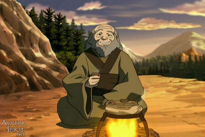 Iroh holding a cup of tea. Image from "The Chase" episode of Avatar: The Last Airbender