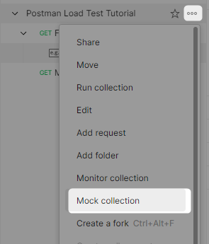 Screenshot showing the mock collection menu button